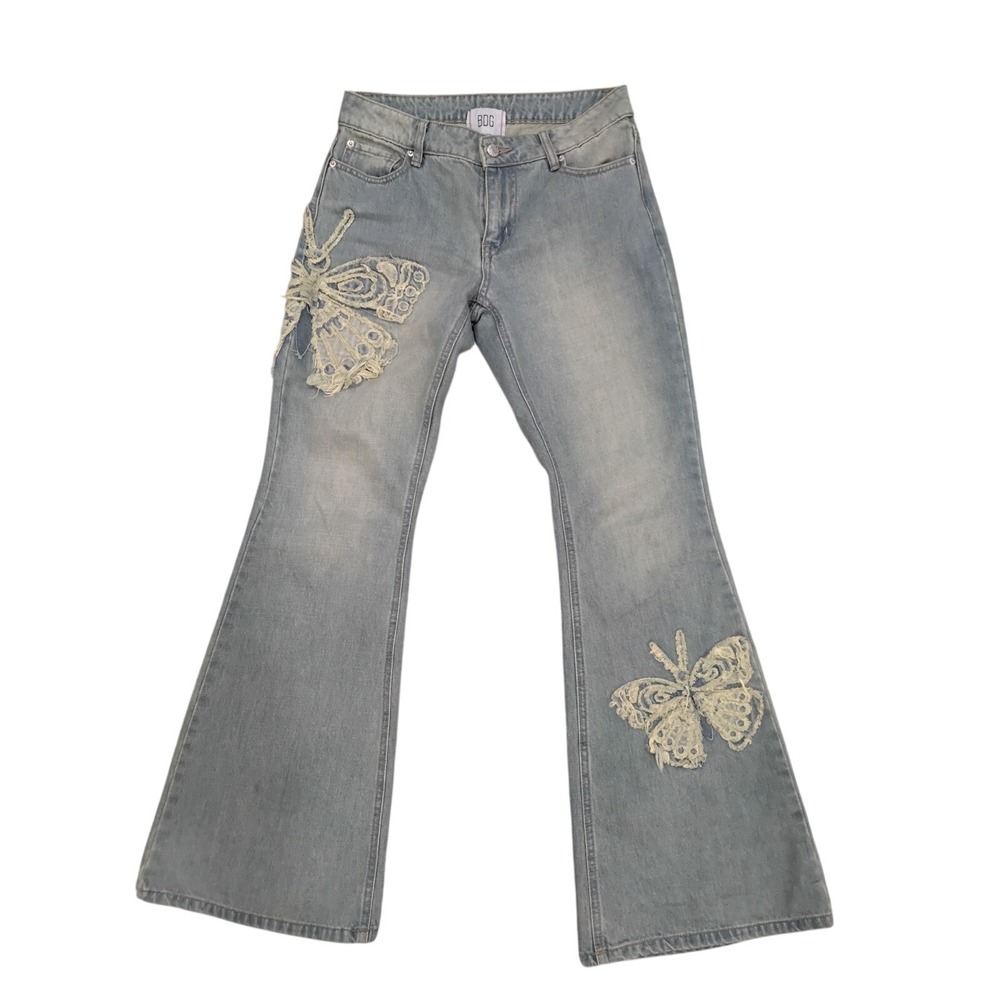 BDG Urban Outfitters Low Rise Flare Jeans Light Wash Butterfly Crochet Size 26